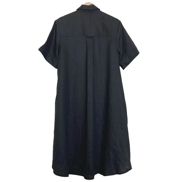 EVERLANE Daytripper Linen Dress Oversized Shirttail Hem Euro Flax Size S Black - Picture 11 of 15